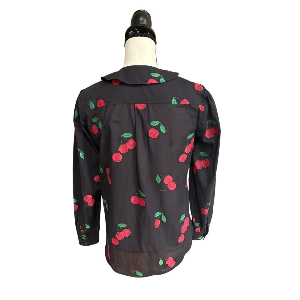 Danielle Fichera Cherry Print Button Down Shirt Black Red Long Sleeve XS Cotton - Picture 3 of 8
